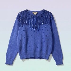 Silk Vintage Raoul Women's Sparkling Blue Holiday Sweater with shoulder pads